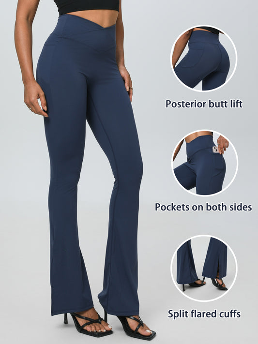 Bare - touch Cross High - waist Peachy Hip - up Running Flare Leggings