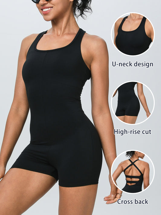 Keeper Cross-Back Yoga Romper Tight-Fit Active Jumpsuit