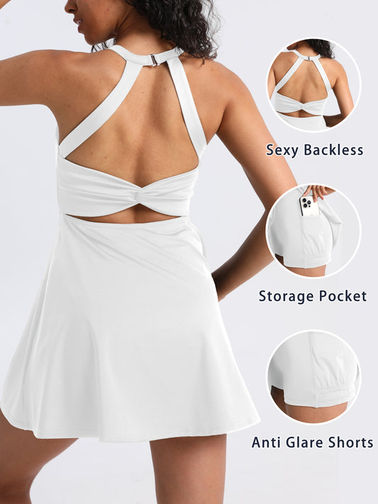 Keeper Cross-Back Tennis Dress with Built-in Shorts